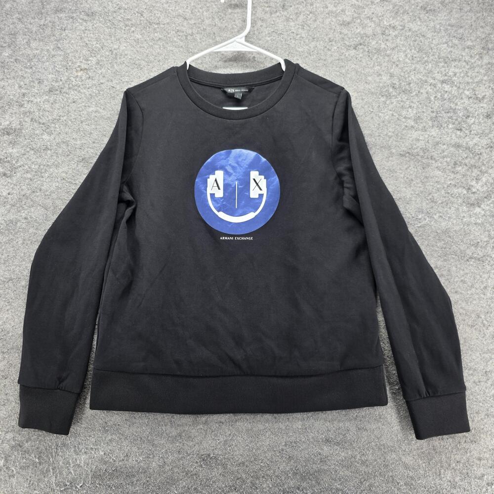 Armani Exchange Sweatshirt Mens L Black Pullover Crewneck Graphic Print Logo